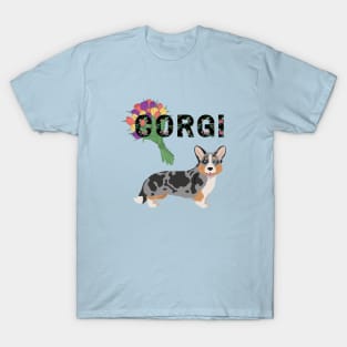 Welsh Corgi Cardigan Dog with Tulip Flower Bouquet T-Shirt